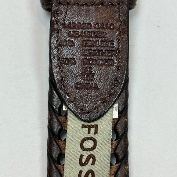 Fossil Men’s Myles Braided Leather Belt Cognac 42 | 30mm Silver Buckl - Picture 6 of 10
